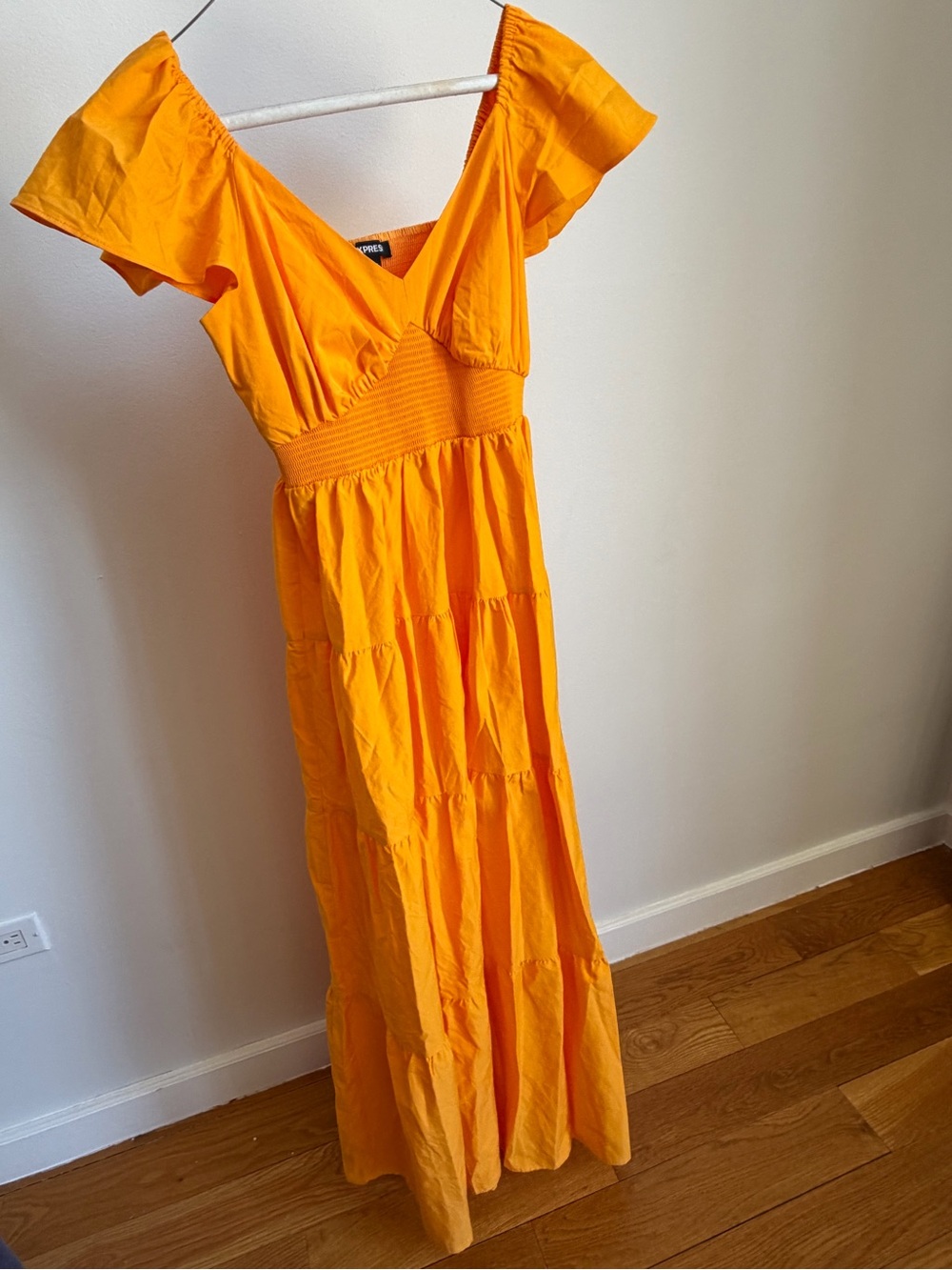 Express Tangerine Maxi Dress with Flutter Sleeves